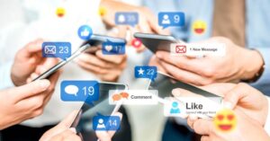 Social Media with lots of phones and comments
